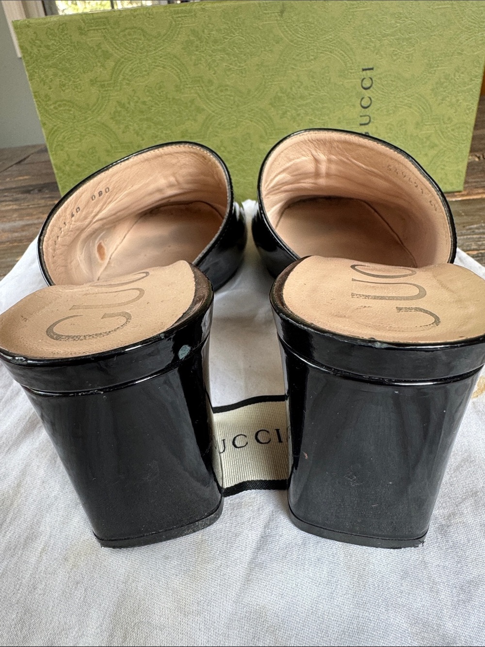 Gucci black patent leather heeled horse bit slides w/box & dusty size 40/9 - Picture 3 of 14